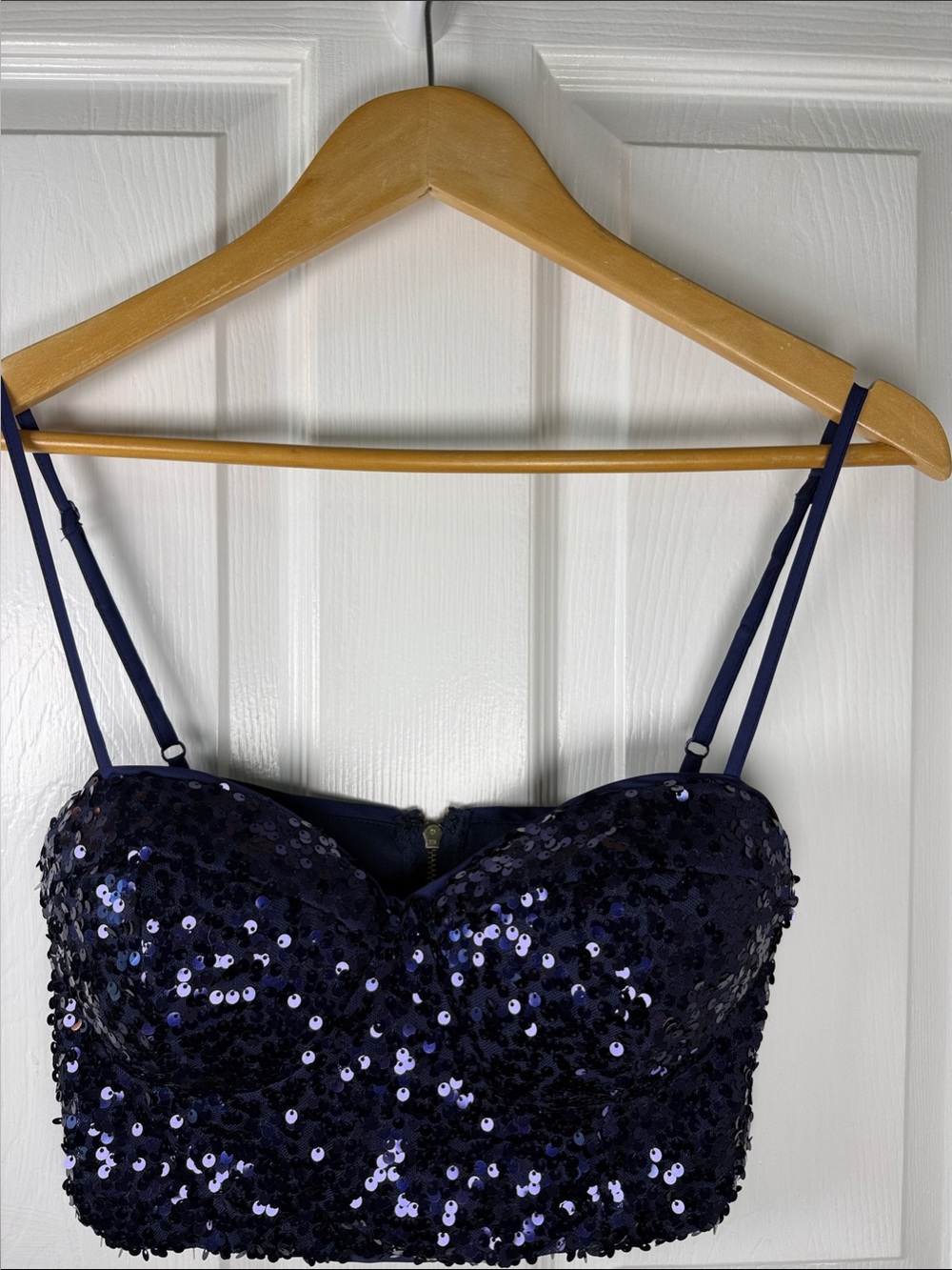 Papaya Navy Sequin Strapless Crop Top